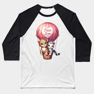 Valentine Leopard Couple On Hot Air Balloon Baseball T-Shirt